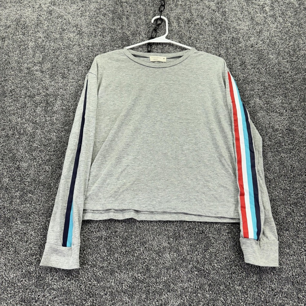 Ocean Drive Shirt Womens Medium Gray Long Sleeve Stripe Sleeve Casual Top